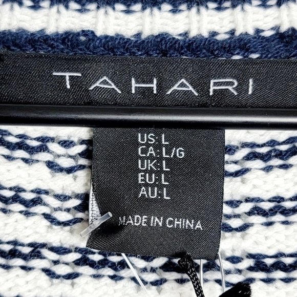 NWT Tahari Navy Stripes Knit Women's Cardigan Sweater Size L - Picture 3 of 7